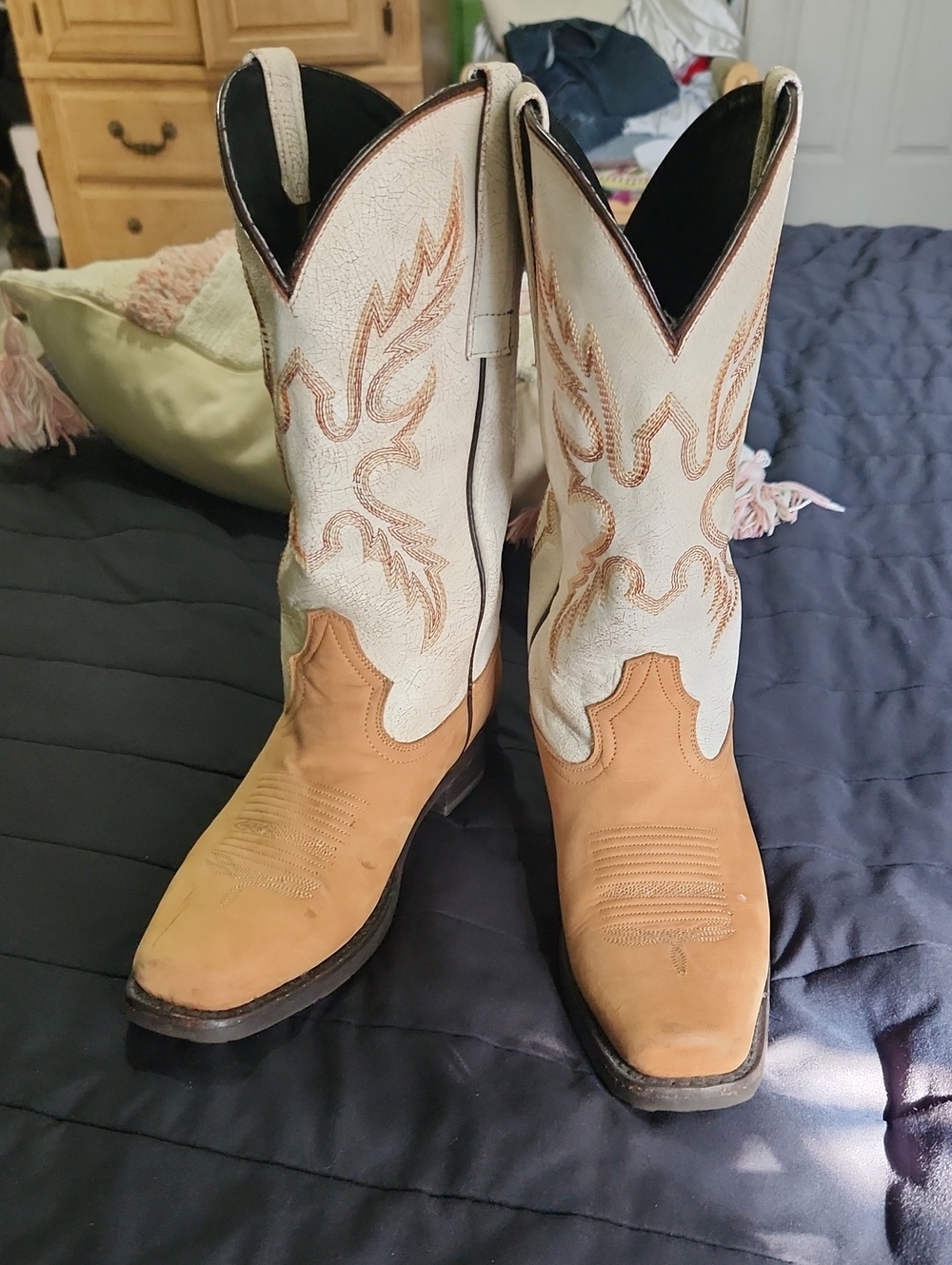 Two-Tone Tan and Cream Western Heeled Boots